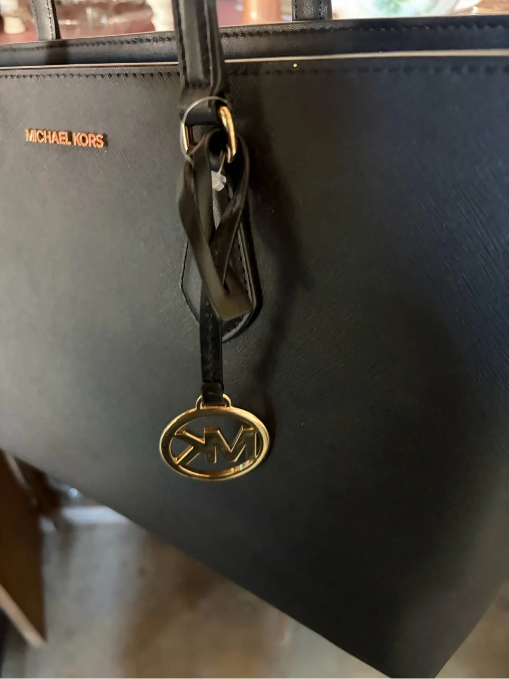 Michael Kors Black Tote with Gold MK Charm - Picture 5 of 8